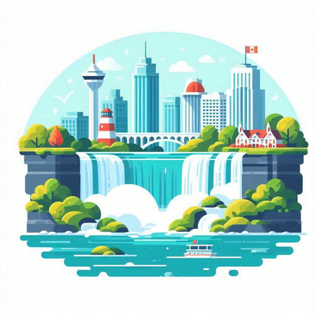 Flat style vector illustration of Niagara Falls, Ontario, Canada.のイラスト素材