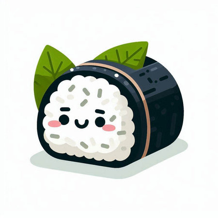 Cute kawaii japanese rice ball vector illustration.のイラスト素材