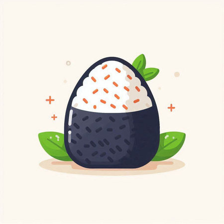 Illustration of Japanese rice ball on white background. Flat style.のイラスト素材