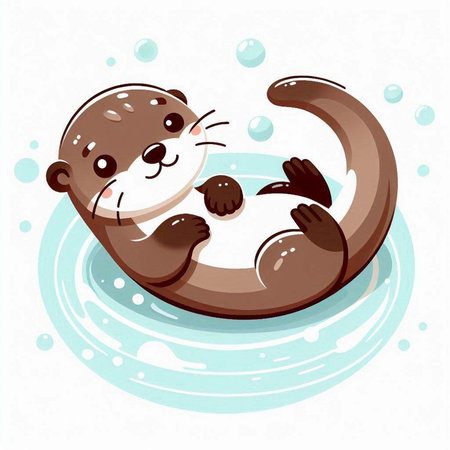 Cute cartoon otter on the water. Vector illustration for your designのイラスト素材