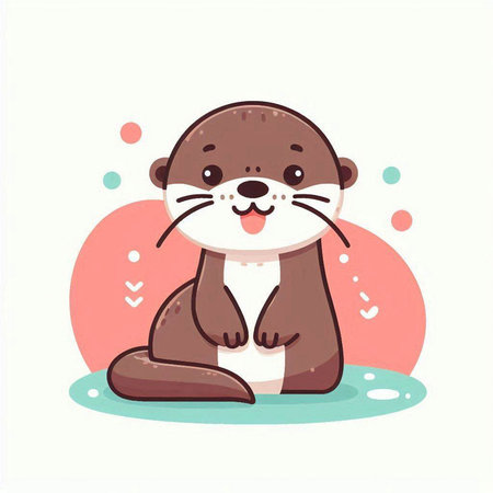 Cute otter sitting on the ground. Vector illustration in cartoon style.のイラスト素材