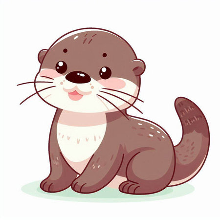 Cute cartoon otter. Vector illustration isolated on white background.のイラスト素材