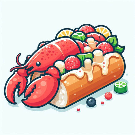 Lobster roll. Vector illustration of a cartoon lobster roll.のイラスト素材