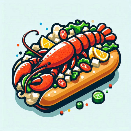Lobster sandwich. Vector illustration of a cartoon lobster sandwich.のイラスト素材