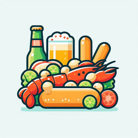 Cartoon vector illustration of a set of fast food. Food and drink icons.のイラスト素材