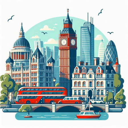London, United Kingdom. Vector illustration in flat style. Big Ben.のイラスト素材
