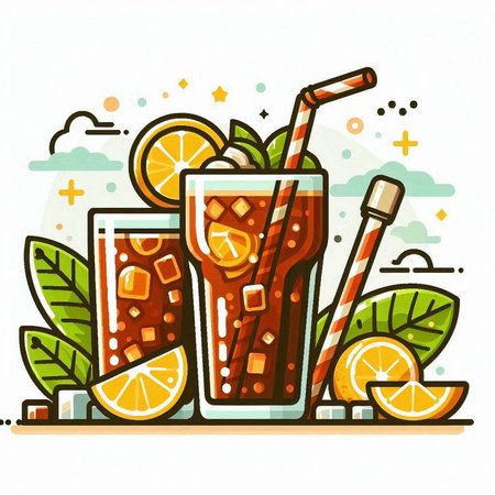 Iced tea with lemon and mint. Hand drawn vector illustration.のイラスト素材