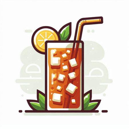 Illustration of a glass of orange juice with ice cubes and strawのイラスト素材