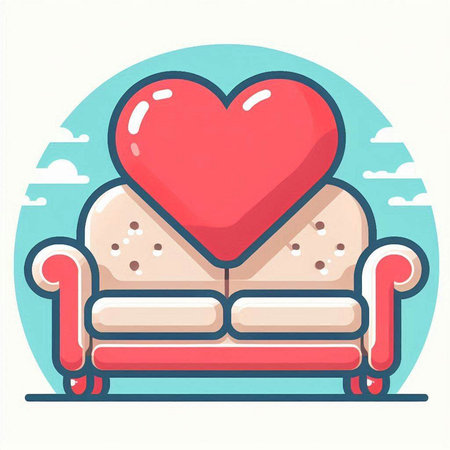 Sofa with heart. Vector illustration in a flat style.のイラスト素材