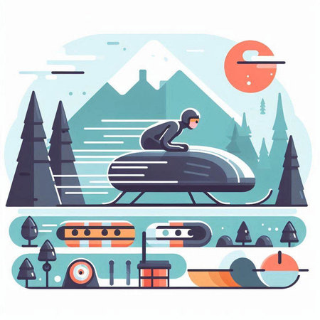 Snowmobiling concept vector illustration. Flat design style modern vector illustration.のイラスト素材