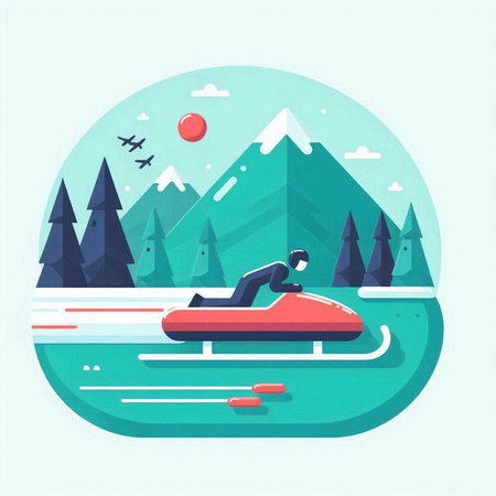 Snowmobiling. Winter sports. Vector illustration in flat style.のイラスト素材