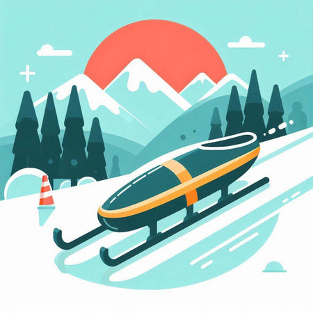 Vector illustration of a snowmobile on the background of the mountains.のイラスト素材