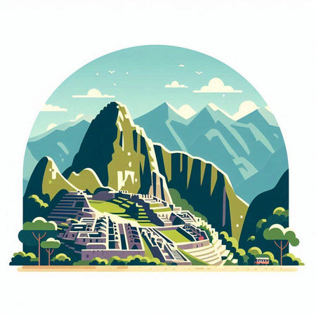 Machu Picchu, Peru, South America. Vector illustration.のイラスト素材