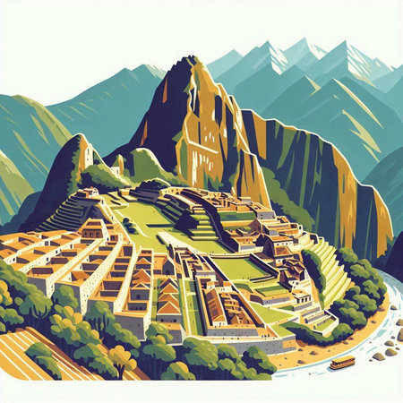 Ancient town in mountains. Vector illustration in hand drawn style. Travel concept.のイラスト素材