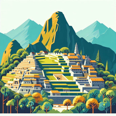 Ancient city in the mountains. Vector illustration of a flat design.のイラスト素材