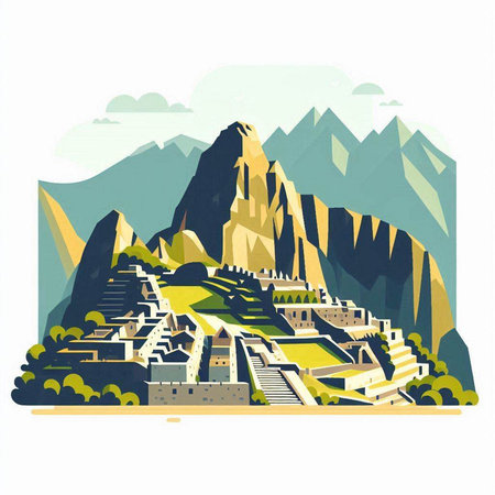 Landscape of the ancient citadel in the mountains. Vector illustrationのイラスト素材