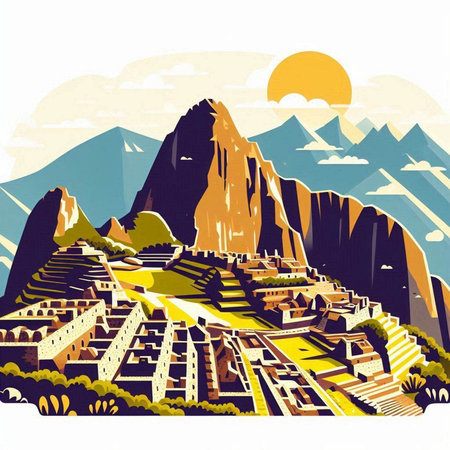 Illustration of the city of Machu Picchu, Peru.のイラスト素材