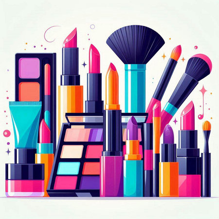 Vector illustration of set of decorative cosmetics, make-up products.のイラスト素材