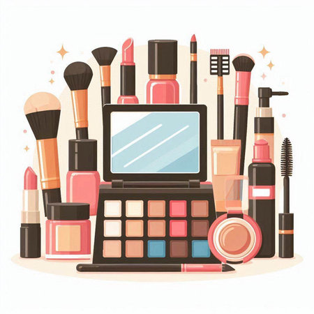 Makeup and cosmetics set isolated on white background. Vector illustration.のイラスト素材