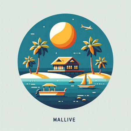 Maldivian island. Vector illustration in flat design style.のイラスト素材