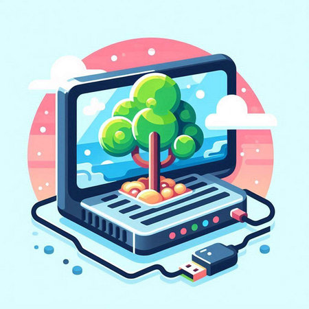 Laptop with tree on the screen. Isometric vector illustration.のイラスト素材