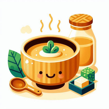 Illustration of soup in a bowl. Cartoon style. Vector illustration.のイラスト素材