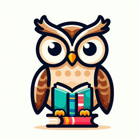 Owl with books. Cute cartoon animal. Vector illustration.のイラスト素材