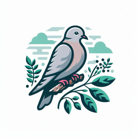 Pigeon on a branch with leaves. Vector illustration in retro style.のイラスト素材