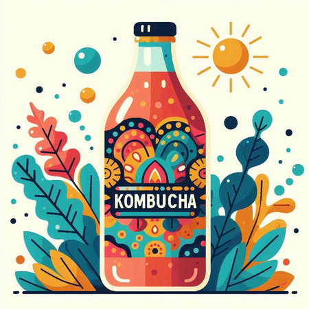 Flower with green leaves and red petals. Vector illustration.のイラスト素材