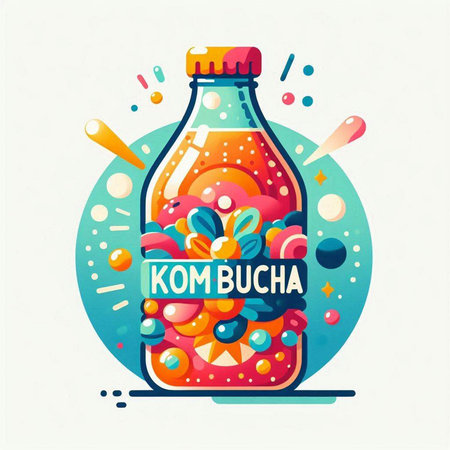 Kombucha bottle, kombucha drink. Vector illustration.のイラスト素材