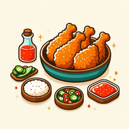 Illustration of japanese food. Fried chicken in bowl.のイラスト素材