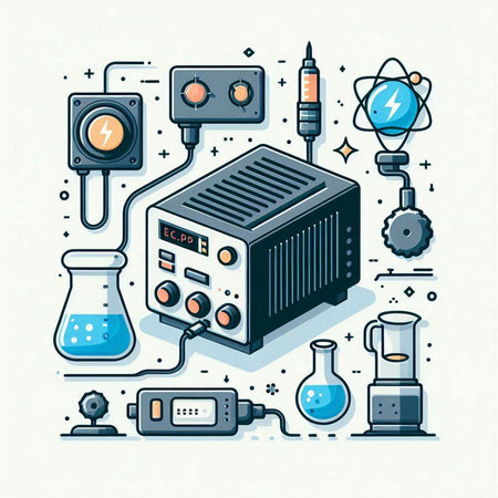 Electronic laboratory equipment. Vector illustration in thin line style on white background.のイラスト素材