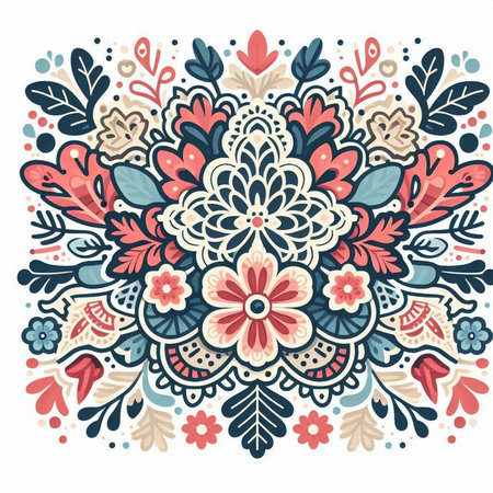 Hand drawn floral ornament in doodle style. Vector illustration.のイラスト素材