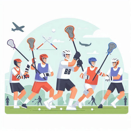 Lacrosse players in action. Vector illustration in flat style.のイラスト素材
