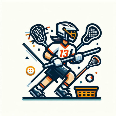Hockey player with ball, ice hockey stick and puck. Vector illustration.のイラスト素材