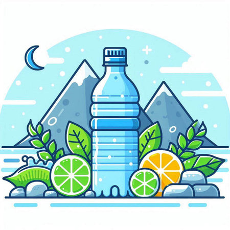 Water bottle with water drops. Vector illustration in flat cartoon style.のイラスト素材