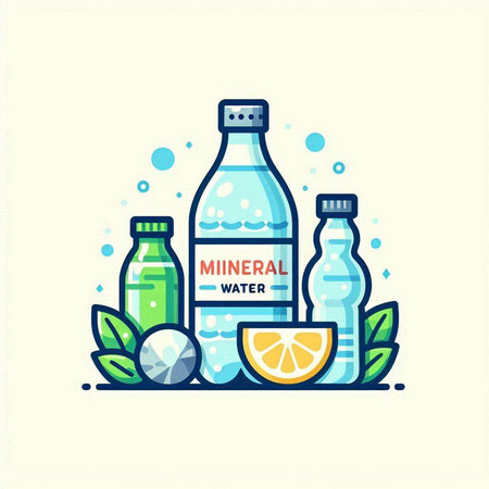 Plastic bottles of water. Flat line art design. Vector illustration.のイラスト素材