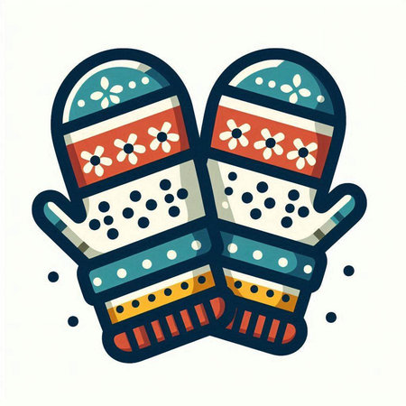 Pair of knitted mittens with snowflakes. Vector illustration.のイラスト素材