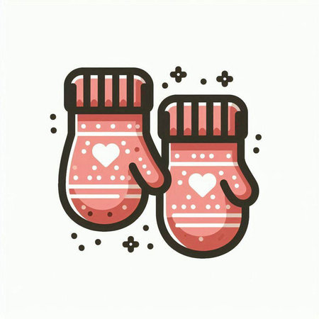 Pair of knitted mittens with hearts, vector illustration.のイラスト素材