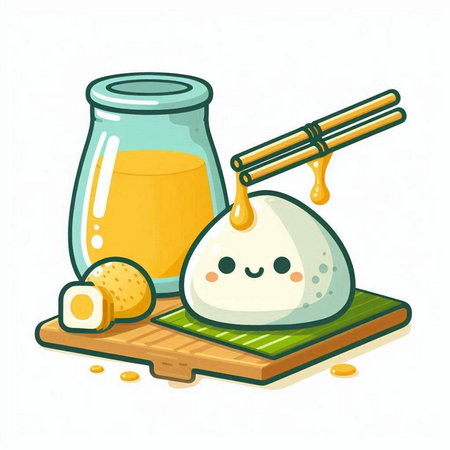 Illustration of rice dumpling with honey and chopsticks.のイラスト素材