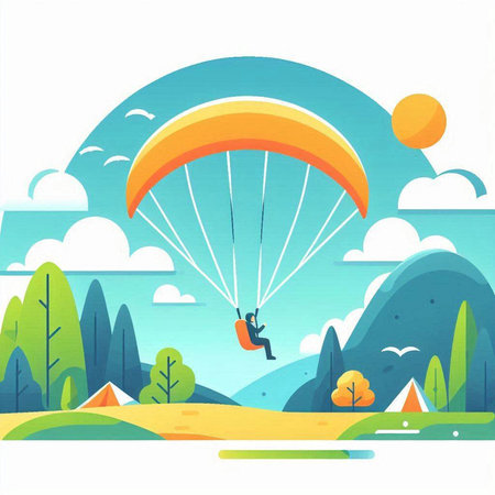 Paraglider on the background of the mountains. Vector illustrationのイラスト素材