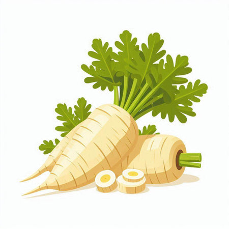 fresh parsley root vegetable isolated on white background, vector illustration.のイラスト素材