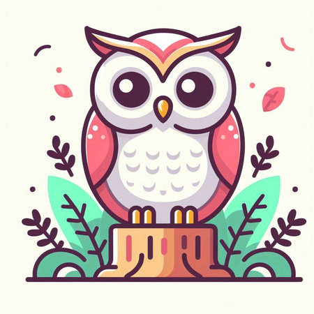 Cute cartoon owl in the forest. Vector illustration in flat style.のイラスト素材