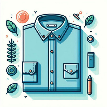 Flat line style vector illustration of male shirt and stationery.のイラスト素材