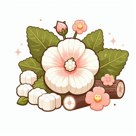 Illustration of a Cute Gourd with Flowers and Wooden Sticksのイラスト素材