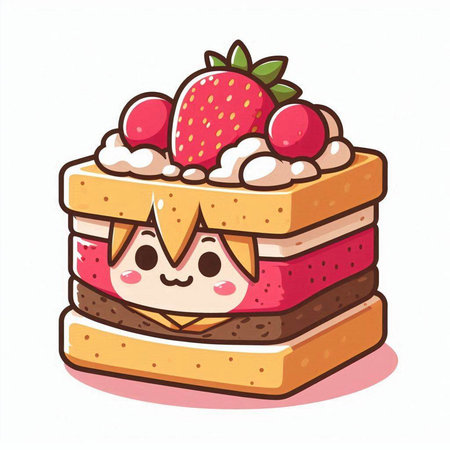 Cake with strawberry and cream on a white background. Vector illustration.のイラスト素材