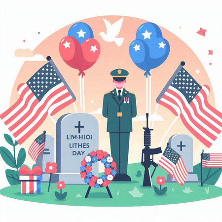 Vector illustration of Memorial Day in United States of America. Flat style.のイラスト素材