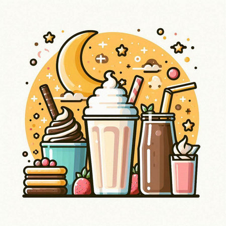 Milkshake, smoothie, milkshake, milkshake, chocolate milkshake. Vector illustrationのイラスト素材