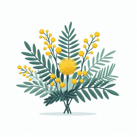 Bouquet of mimosa flowers. Vector illustration in flat styleのイラスト素材
