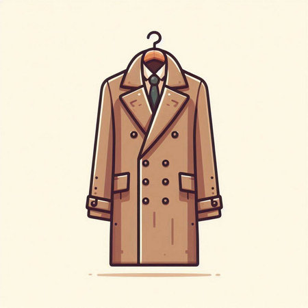 Stylish coat with a tie on a hanger. Vector illustrationのイラスト素材